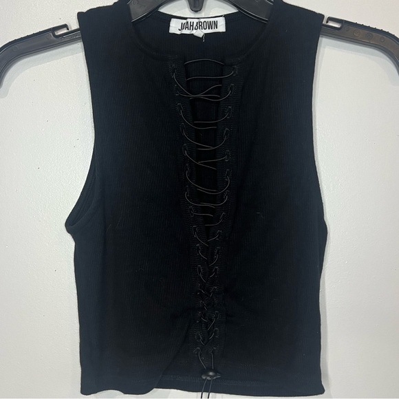 Joah Brown Lace Up Crop Tank - Picture 4 of 4
